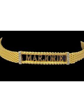 Danbury Mint Marjorie Name Bracelet 14k Gold Plated Two Diamond 7.5-8.5"